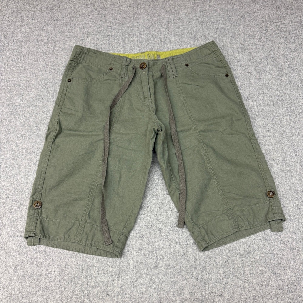 Ashley by 26 International Bermuda Shorts Size Medium Olive Green Linen Cotton